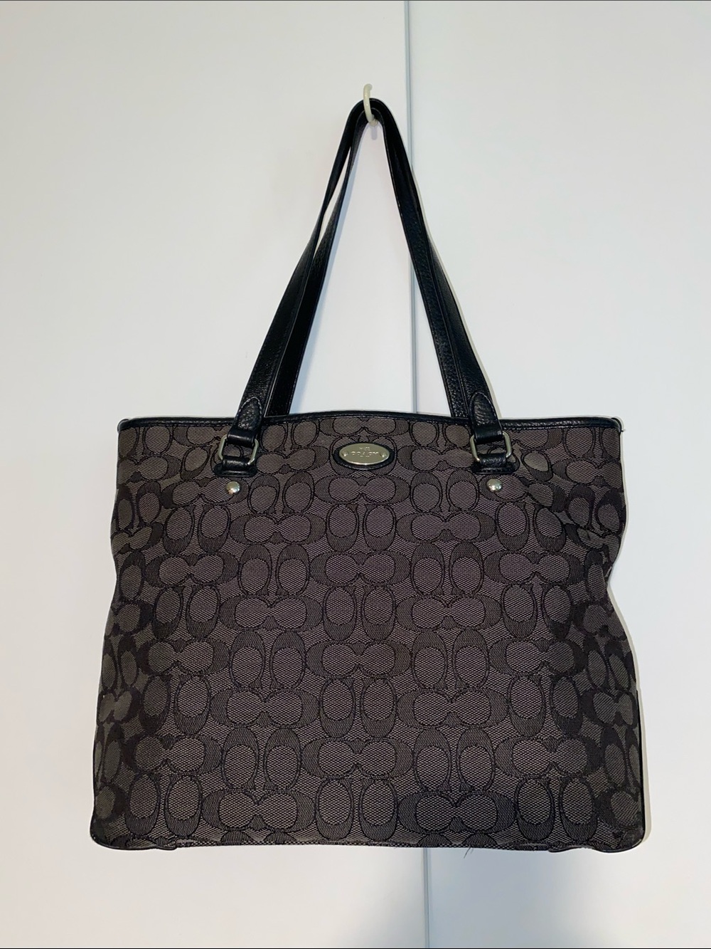 Coach Black:Charcoal Signature Jacquard Tote